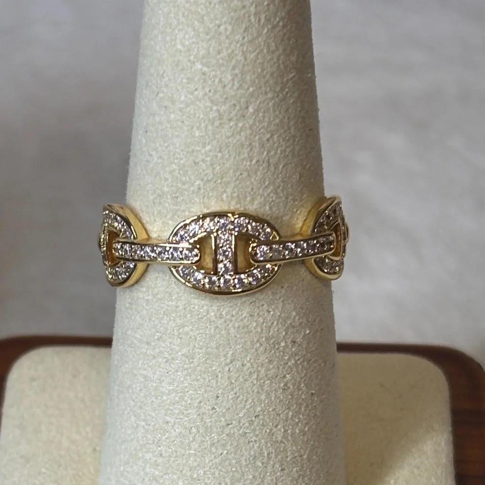 AAA CZ Gucci Link Eternity Band Ring 18k Yellow Gold Filled